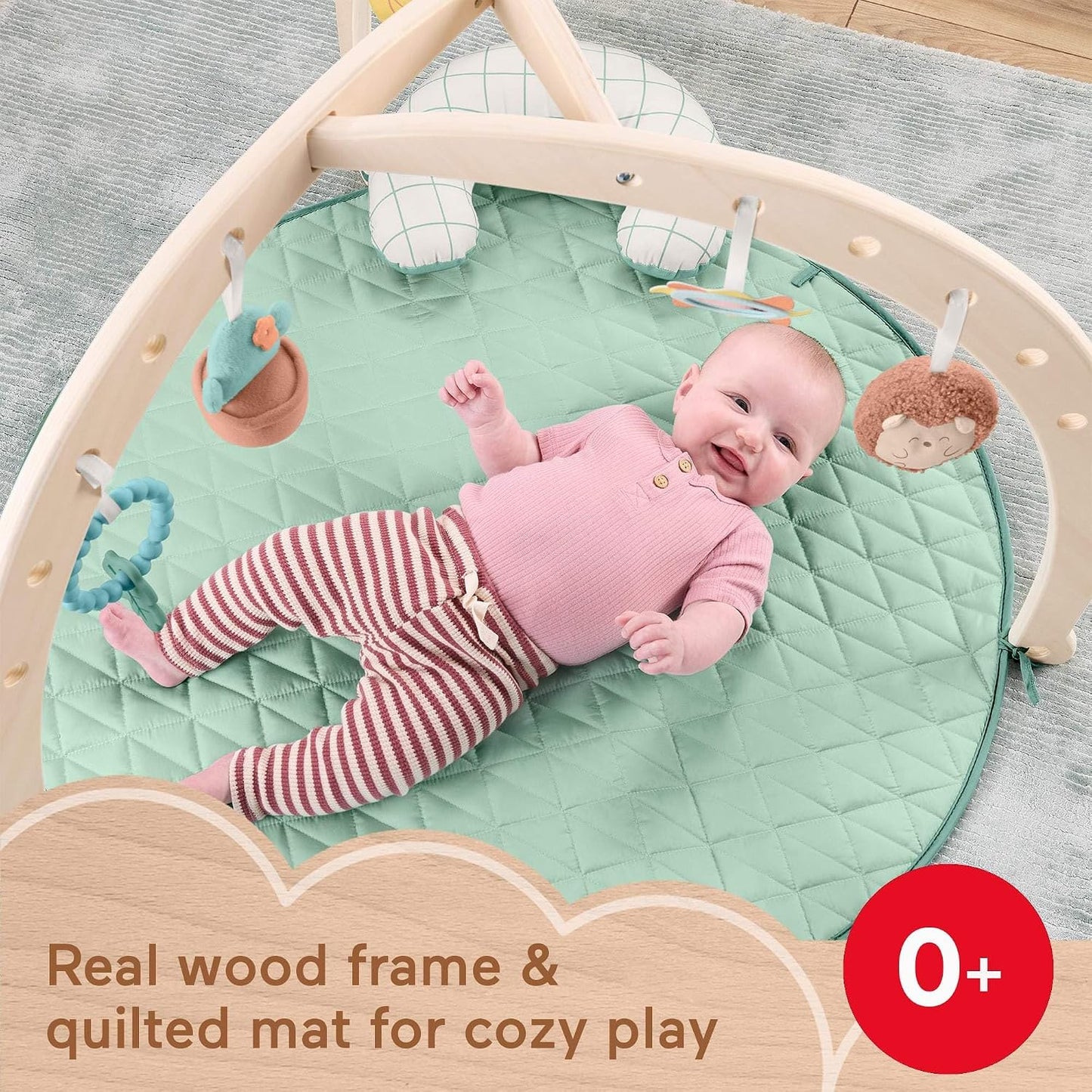 Fisher-Price Wood Baby Playmat Lay & Play Deluxe Activity Gym with Wooden Frame & Tummy Time Sensory Toys, Newborns 0+ Months
