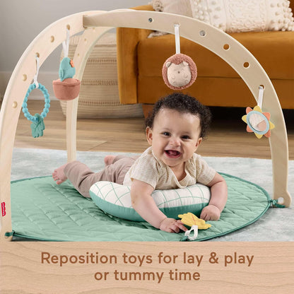 Fisher-Price Wood Baby Playmat Lay & Play Deluxe Activity Gym with Wooden Frame & Tummy Time Sensory Toys, Newborns 0+ Months