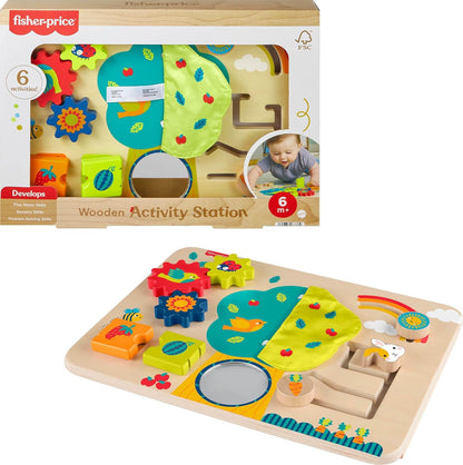 Fisher-Price Wooden Activity Station Baby Busy Board Toy