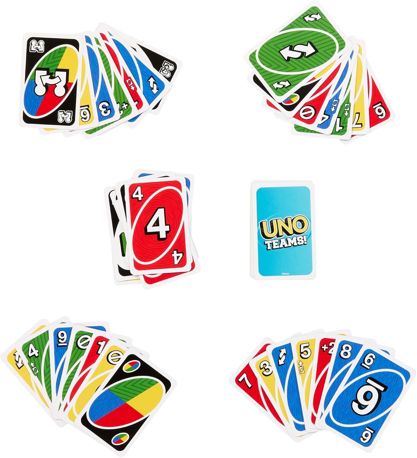 Mattel Games UNO Teams Card Game for Family & Game Nights, Travel, Camping & Parties, 7+ Players, Up to 4 Teams, Colorblind-Friendly Cards