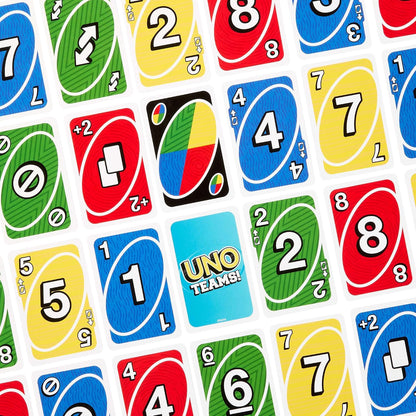 Mattel Games UNO Teams Card Game for Family & Game Nights, Travel, Camping & Parties, 7+ Players, Up to 4 Teams, Colorblind-Friendly Cards