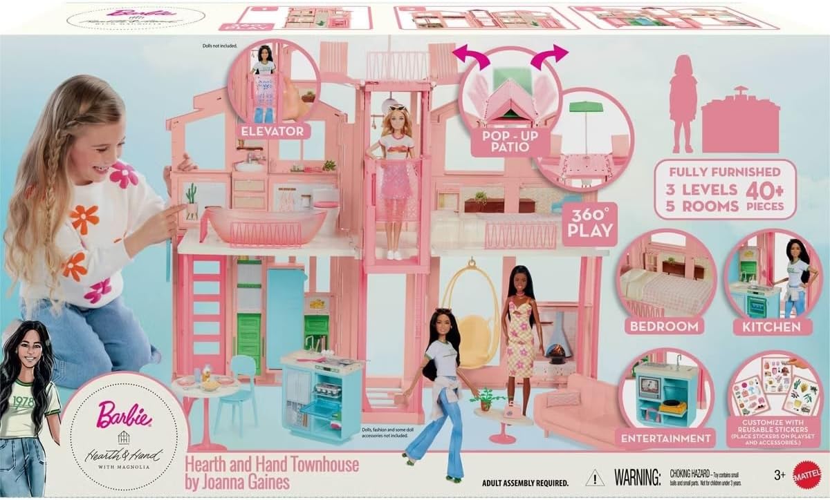 Barbie Hearth & Hand Townhouse Playset with 3 Levels & 40+ Pieces Including Furniture & Accessories