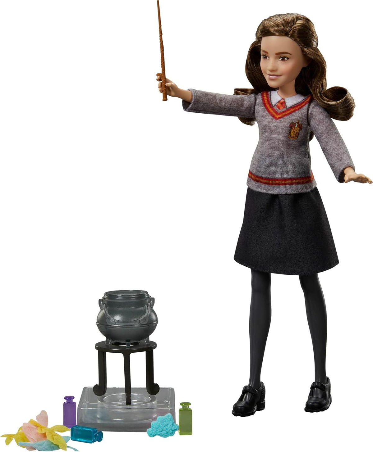 Mattel Harry Potter Polyjuice Potions Hermione Granger Doll & Playset with Movie-Inspired Hogwarts Uniform, 13 Accessories & Fizz
