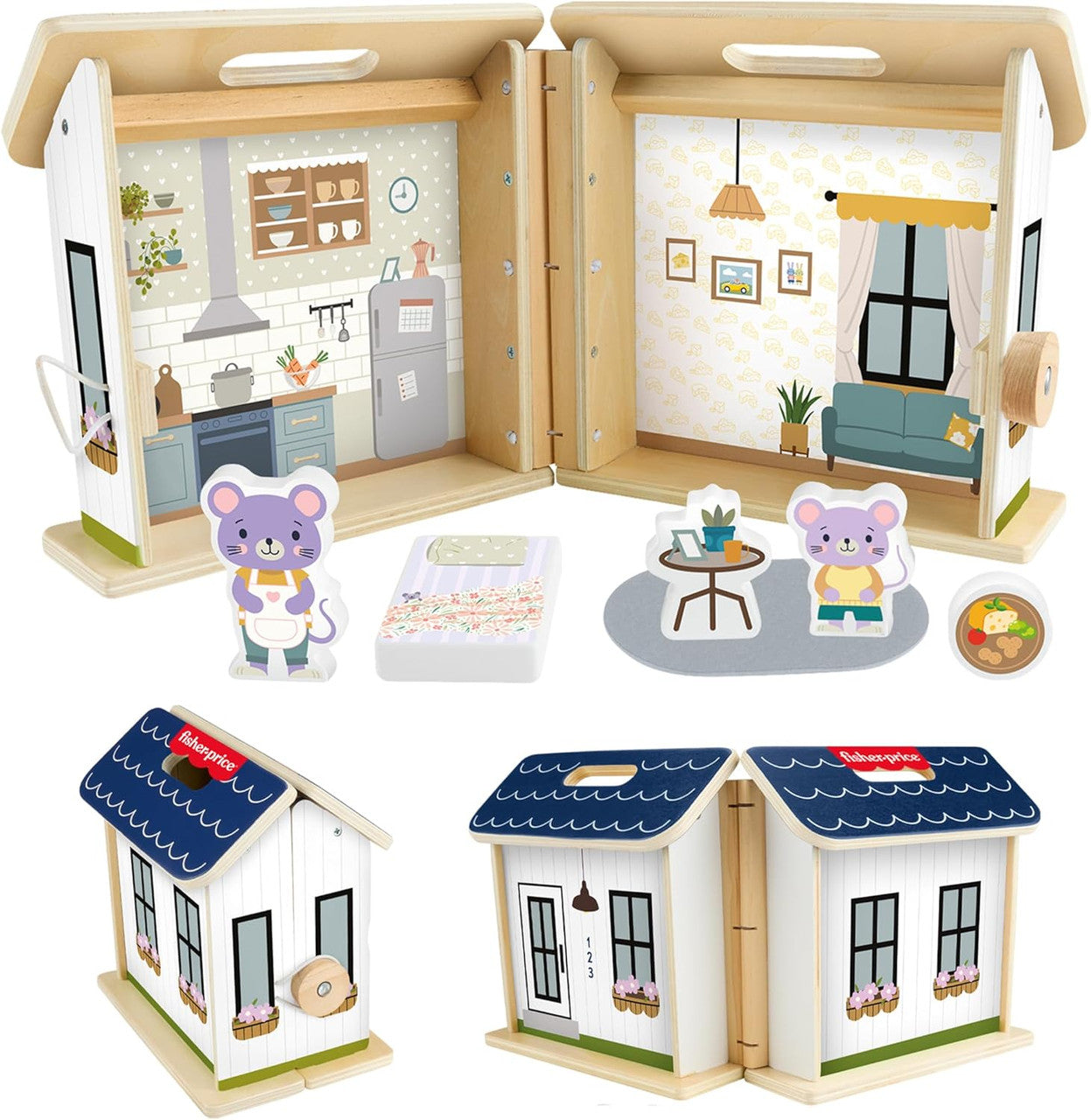Fisher-Price Wood Pretend Play Toy Dollhouse