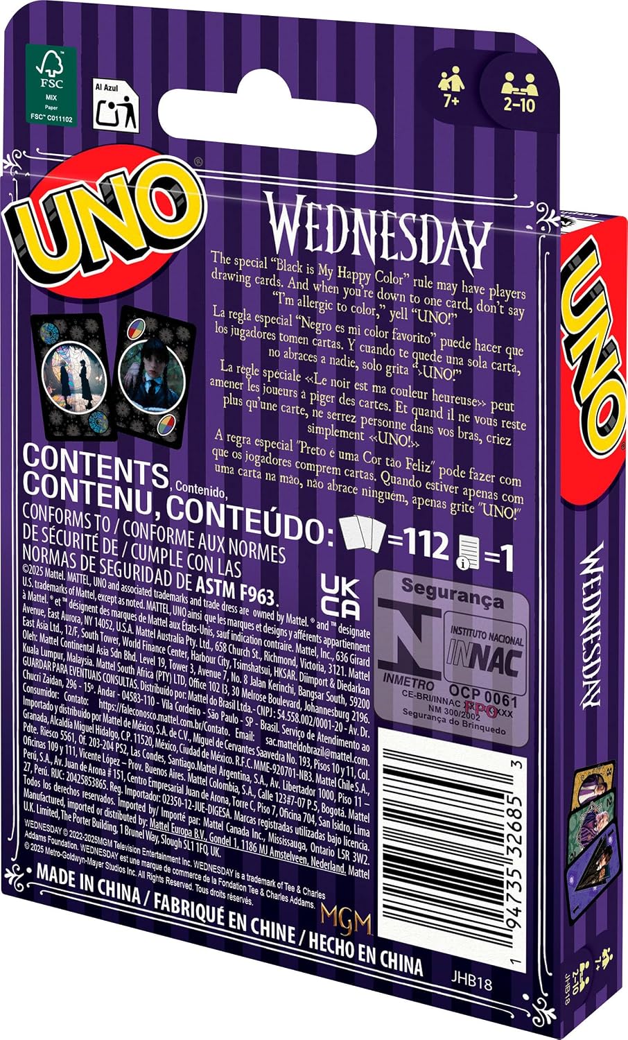 Mattel Games UNO Wednesday Card Game for Kids, Adults & Family Nights, Parties, Travel & Camping, Collectible Toy Inspired by the Series