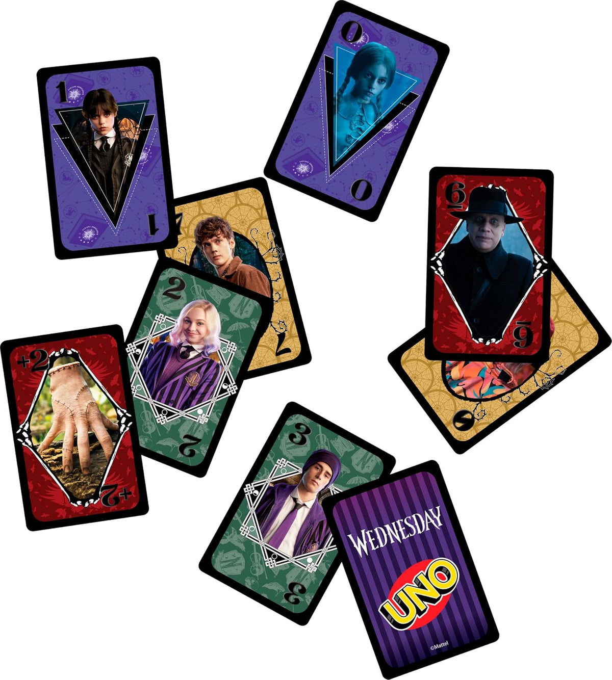 Mattel Games UNO Wednesday Card Game for Kids, Adults & Family Nights, Parties, Travel & Camping, Collectible Toy Inspired by the Series