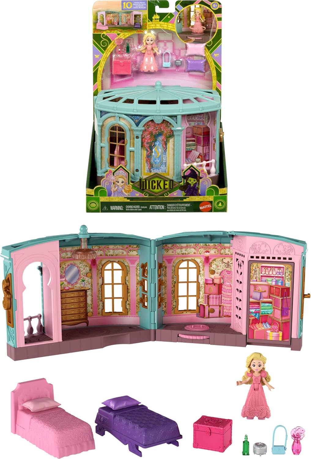 Mattel Wicked So Popular Dorm Small Doll Playset with 3 Play Spaces & 9 Accessories, Inspired by Universal Pictures’ Movie