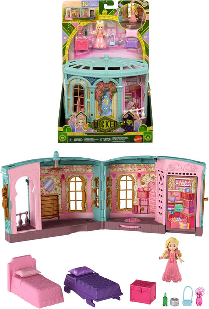 Mattel Wicked So Popular Dorm Small Doll Playset with 3 Play Spaces & 9 Accessories, Inspired by Universal Pictures’ Movie