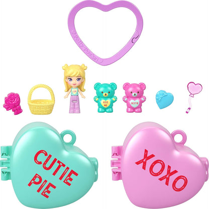 Polly Pocket x Sweethearts Micro Doll & 2 Playsets with 7 Themed Accessories & Keychain Clip, Travel Toy, Partnership Compact
