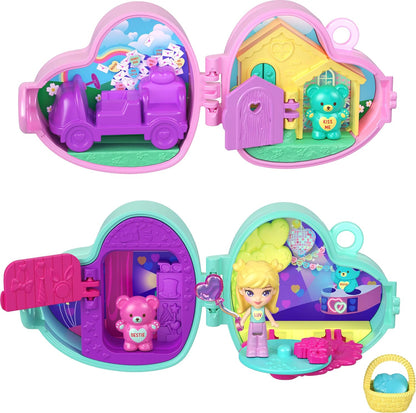 Polly Pocket x Sweethearts Micro Doll & 2 Playsets with 7 Themed Accessories & Keychain Clip, Travel Toy, Partnership Compact