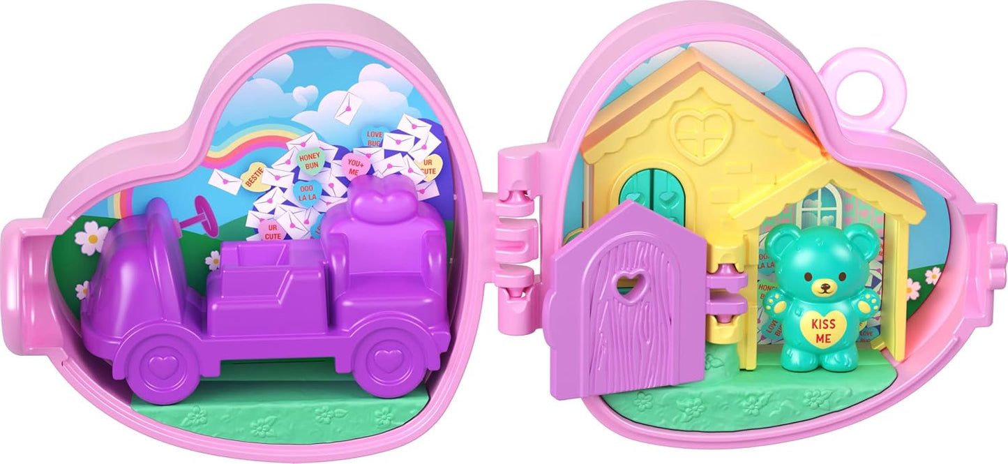 Polly Pocket x Sweethearts Micro Doll & 2 Playsets with 7 Themed Accessories & Keychain Clip, Travel Toy, Partnership Compact