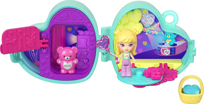 Polly Pocket x Sweethearts Micro Doll & 2 Playsets with 7 Themed Accessories & Keychain Clip, Travel Toy, Partnership Compact