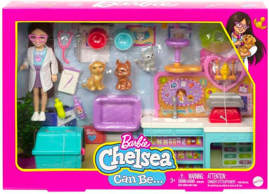 Barbie Chelsea Doll and Accessories, Pet Vet Playset with Doll