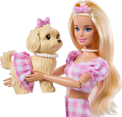 Barbie Twinning Looks Doll with Pet Dog in Matching Pink Gingham Clothes
