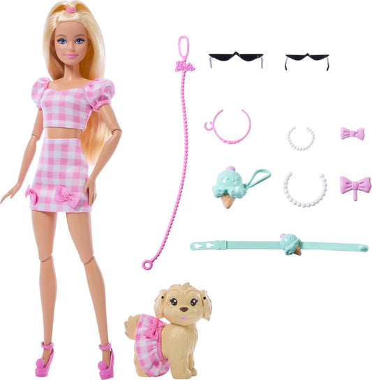Barbie Twinning Looks Doll with Pet Dog in Matching Pink Gingham Clothes