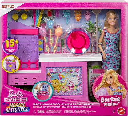 Barbie Mysteries: Beach Detectives Malibu” Doll & Cotton Candy Game Booth Playset