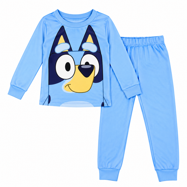Bluey Toddler Pajama Set Long Sleeve Top and Pants with Character Face Graphic Light Blue Sleepwear Sizes 12M to 4T