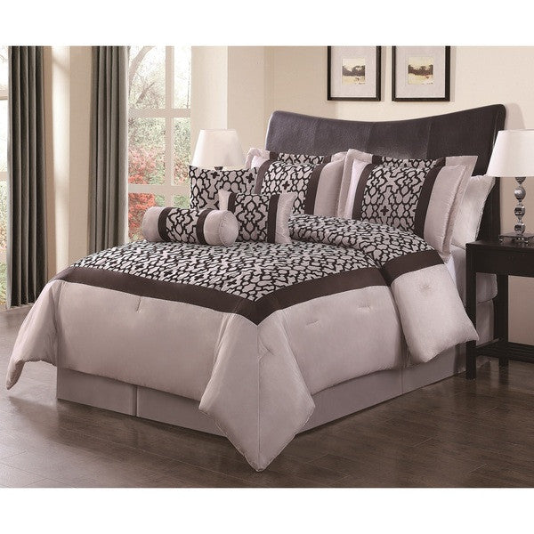 Louise Taupe/Chocloate Flocking 7-piece Comforter Set, Cal King