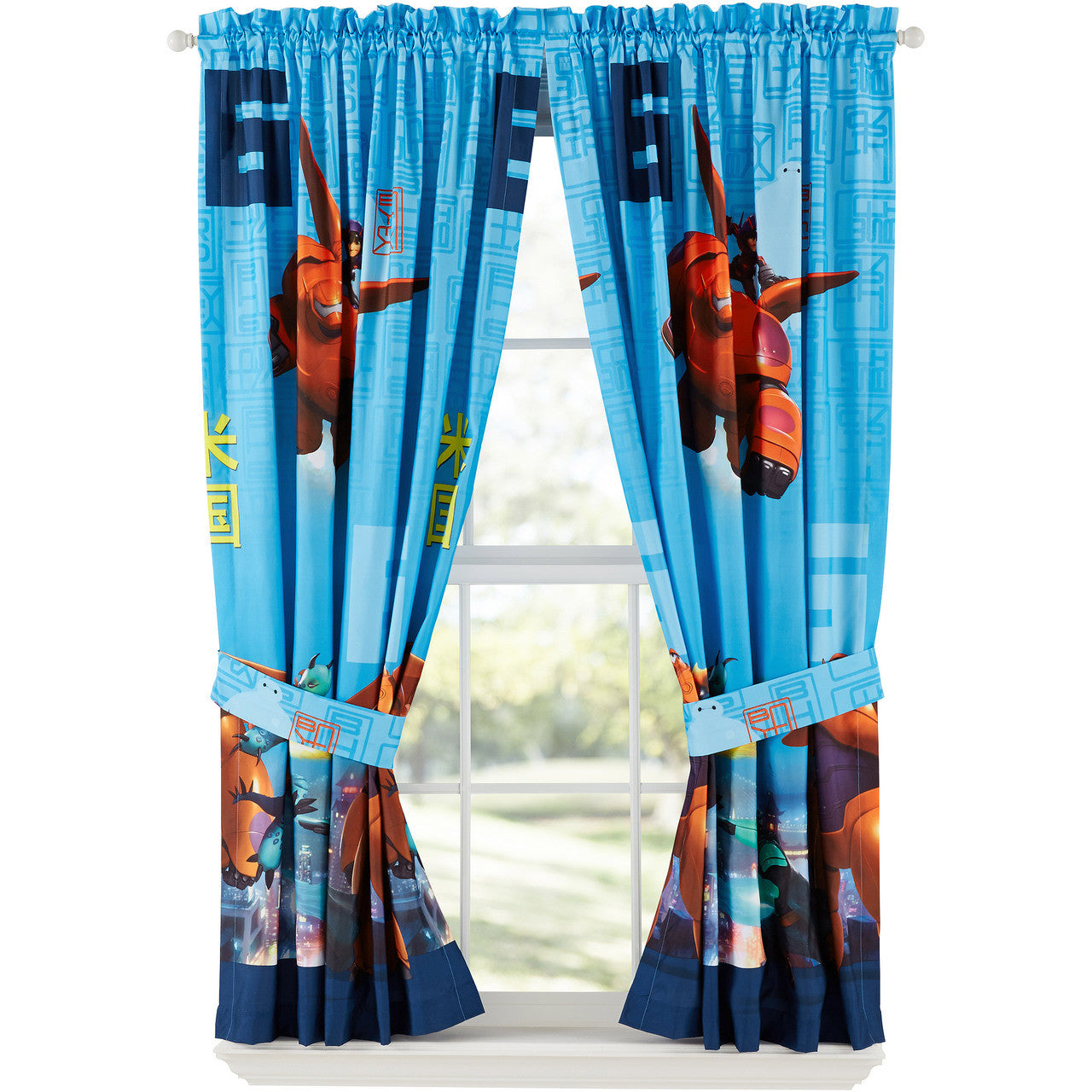 Disney Big Hero 6 Window Panels Curtains Drapes Set of 2 with Tiebacks