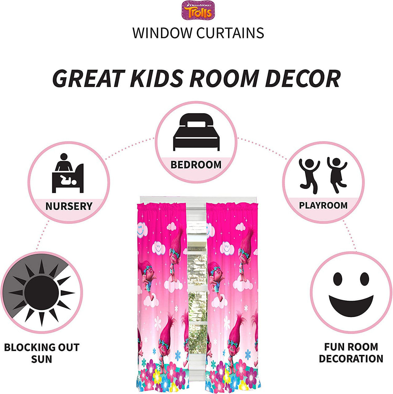 Trolls Jumping Rainbows Drapes