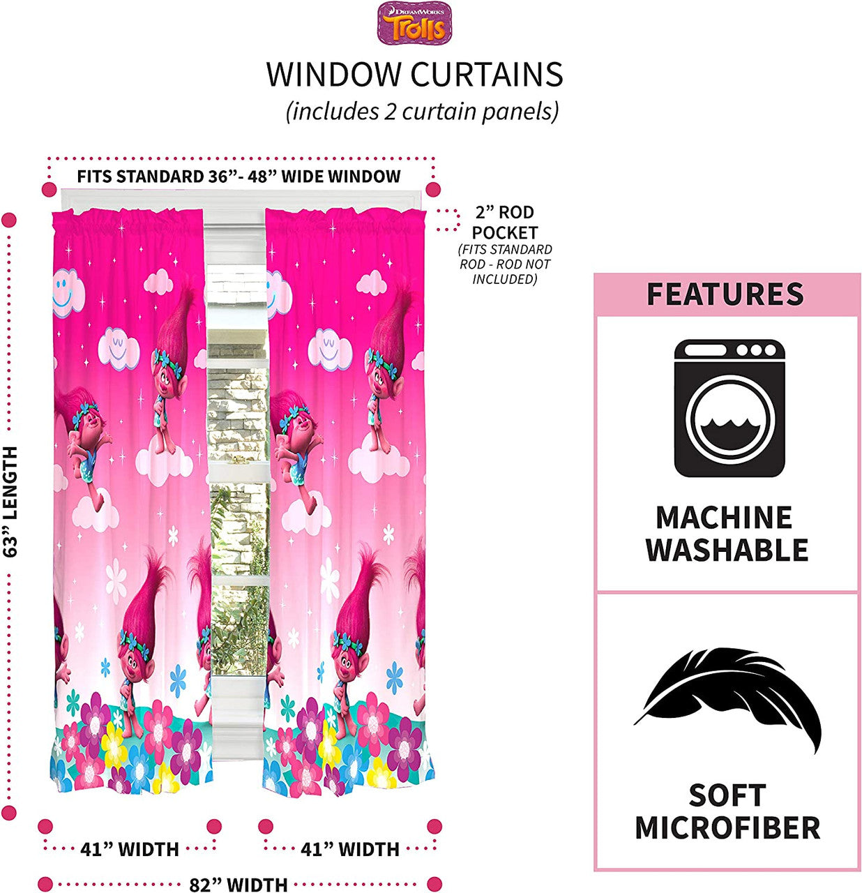 Trolls Jumping Rainbows Drapes