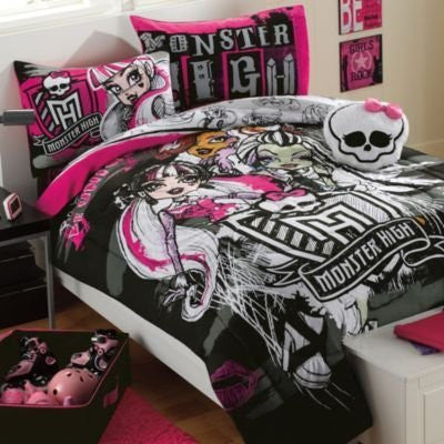 Monster High "Sketchy Ghouls" Twin Comforter and Sheet Set, 7pc