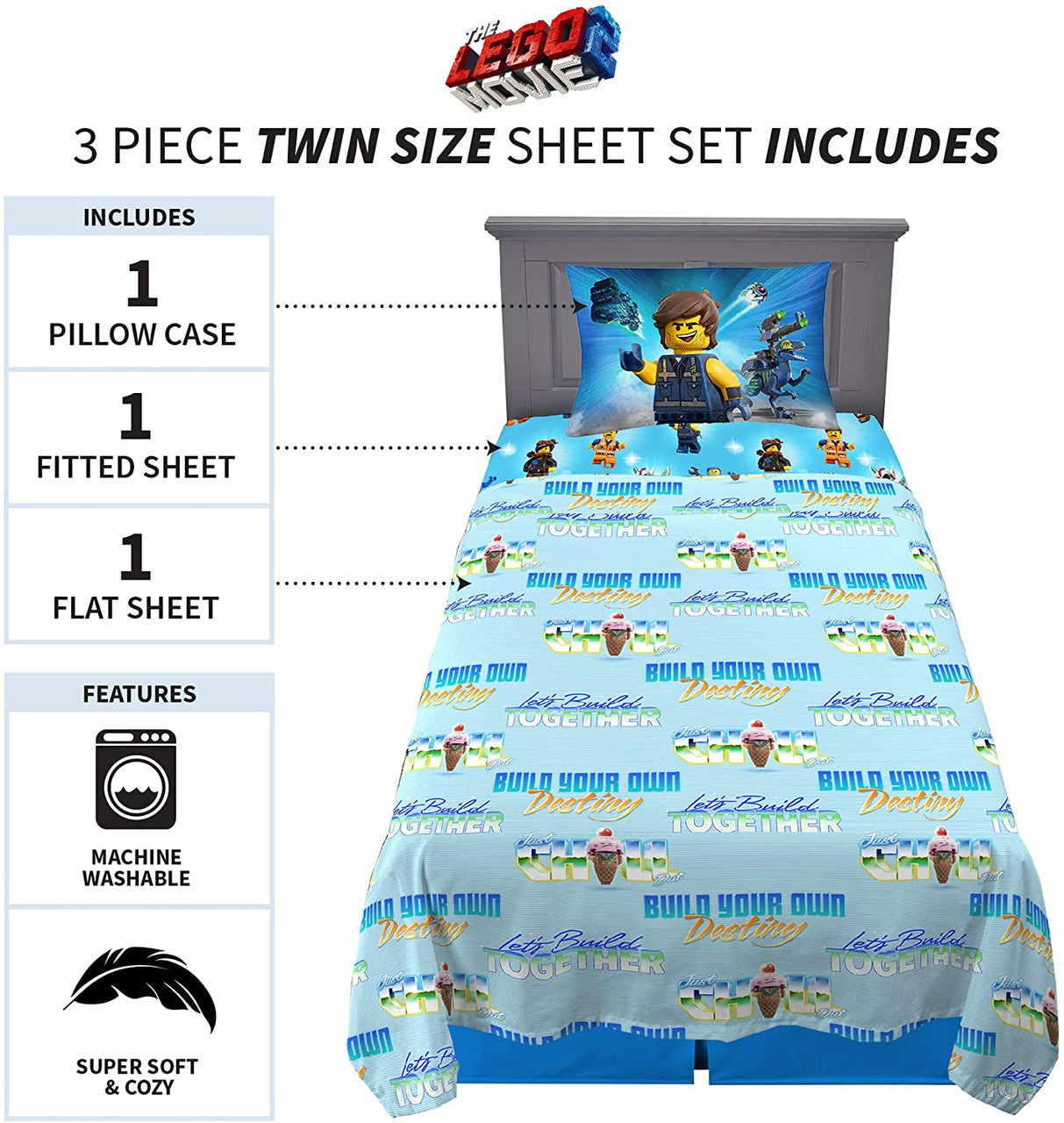 LEGO Movie 2 'Let's Build Together' Twin Sheet Set