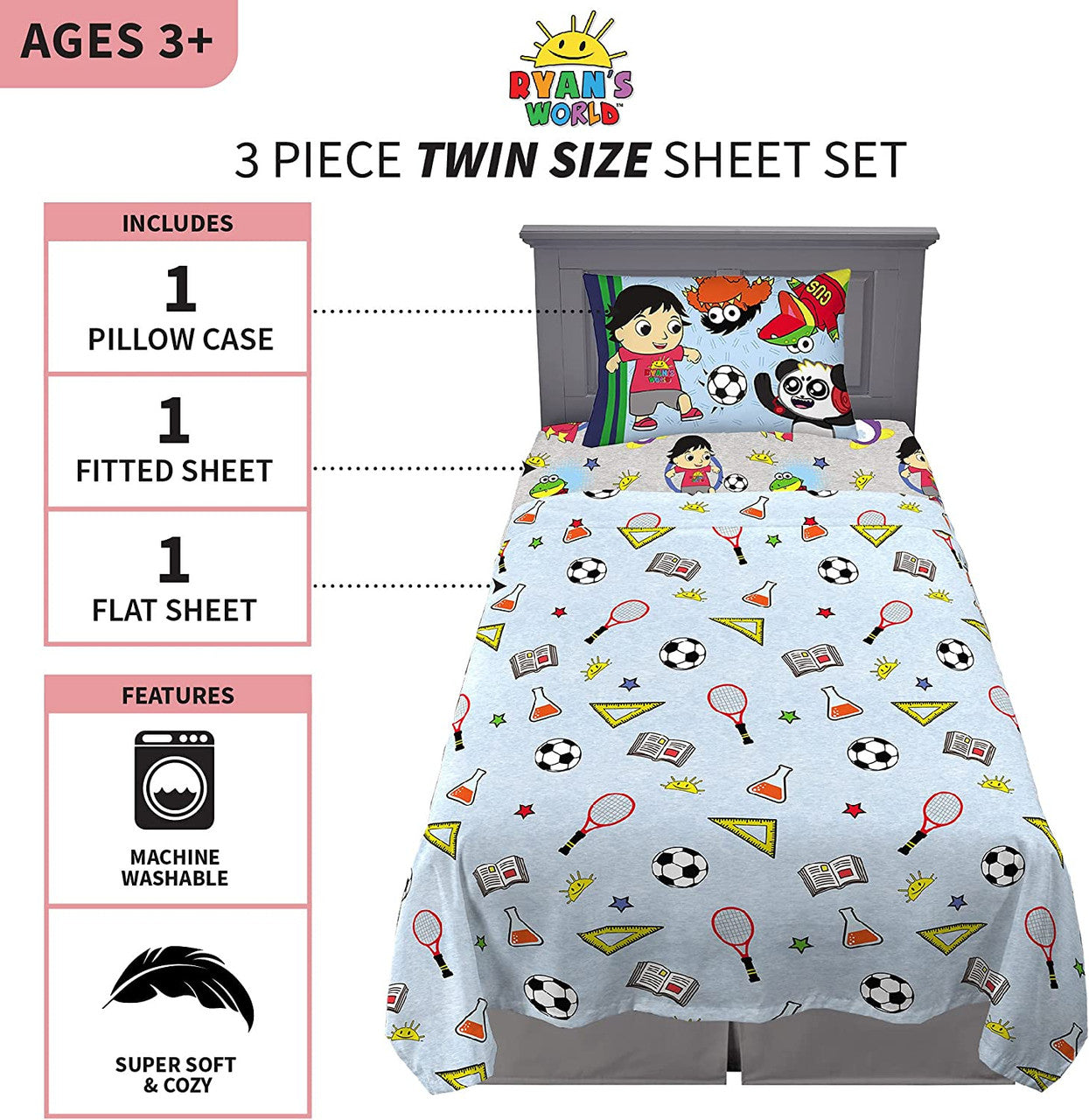 Ryan’s World 3 Piece Twin Sheet Set