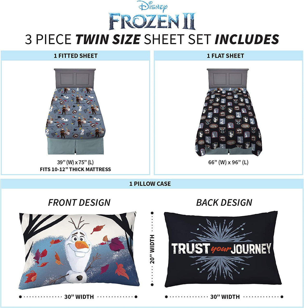 Disney Frozen II 3 PC Twin Sheet Set