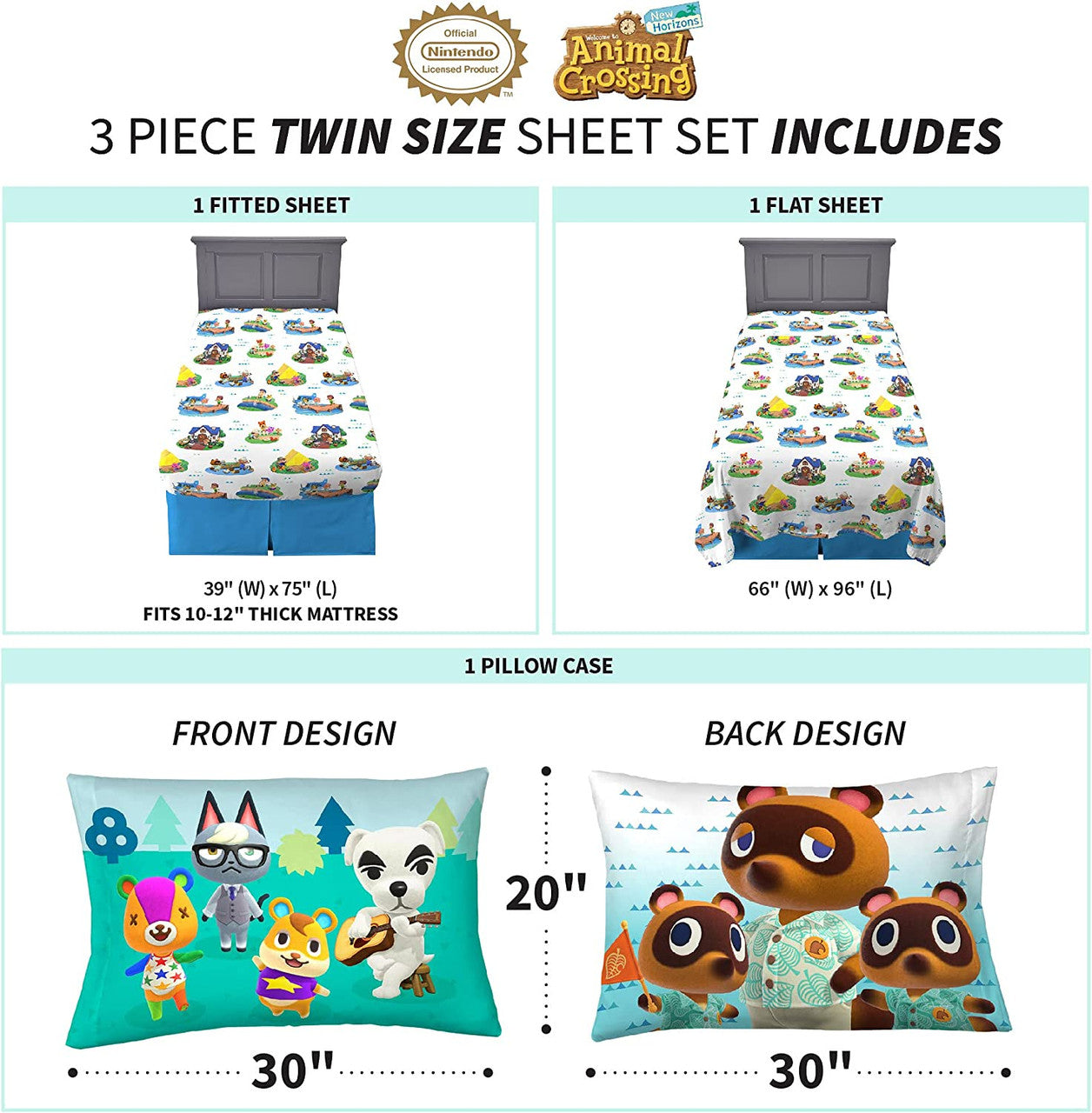 Animal Crossing Gone Camping Twin Sheet Set