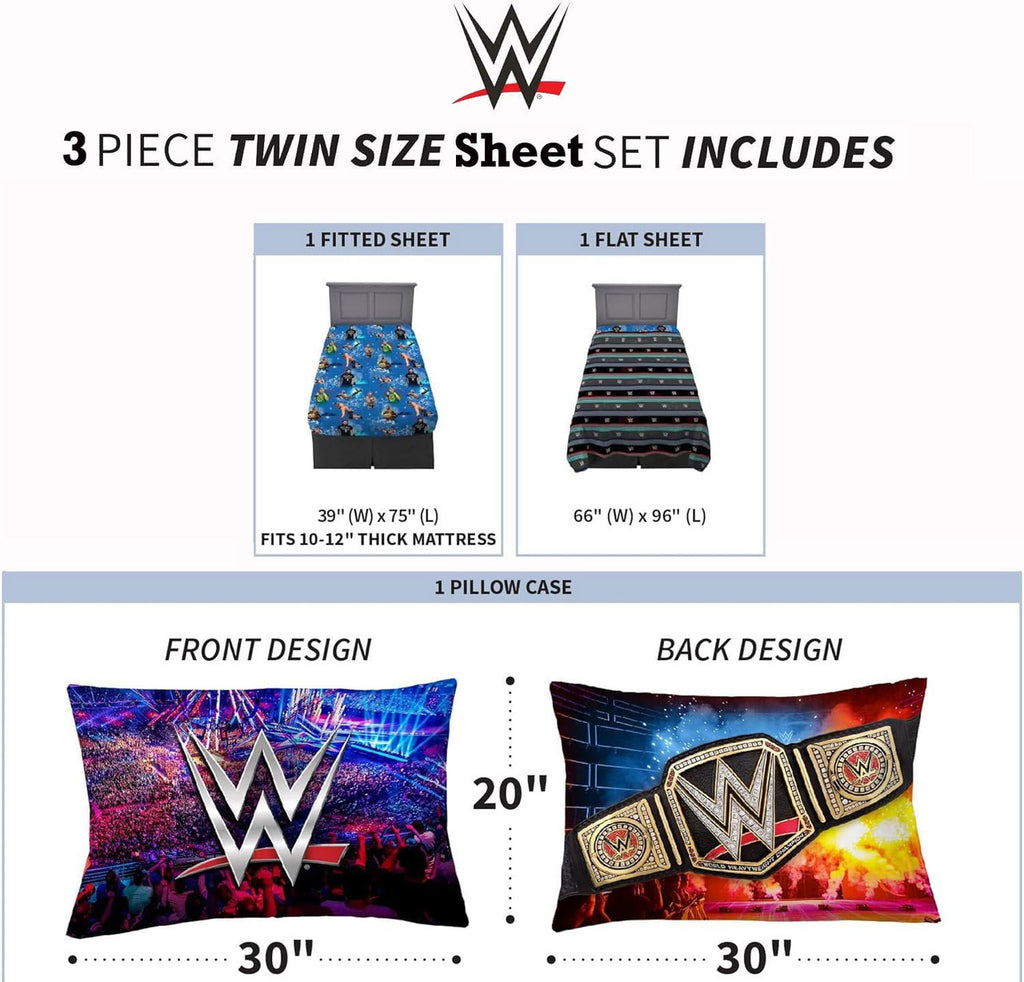 WWE On The Canvas 3-Piece Twin Size Sheet Set