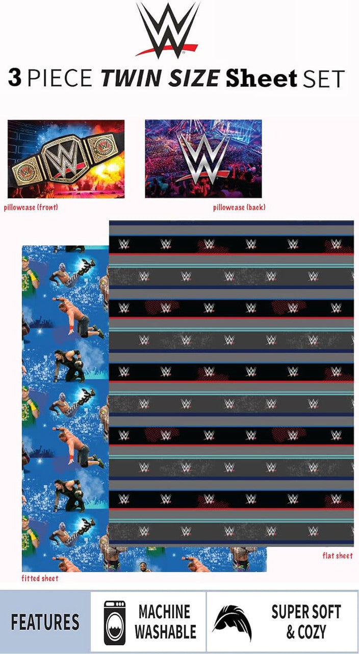 WWE On The Canvas 3-Piece Twin Size Sheet Set