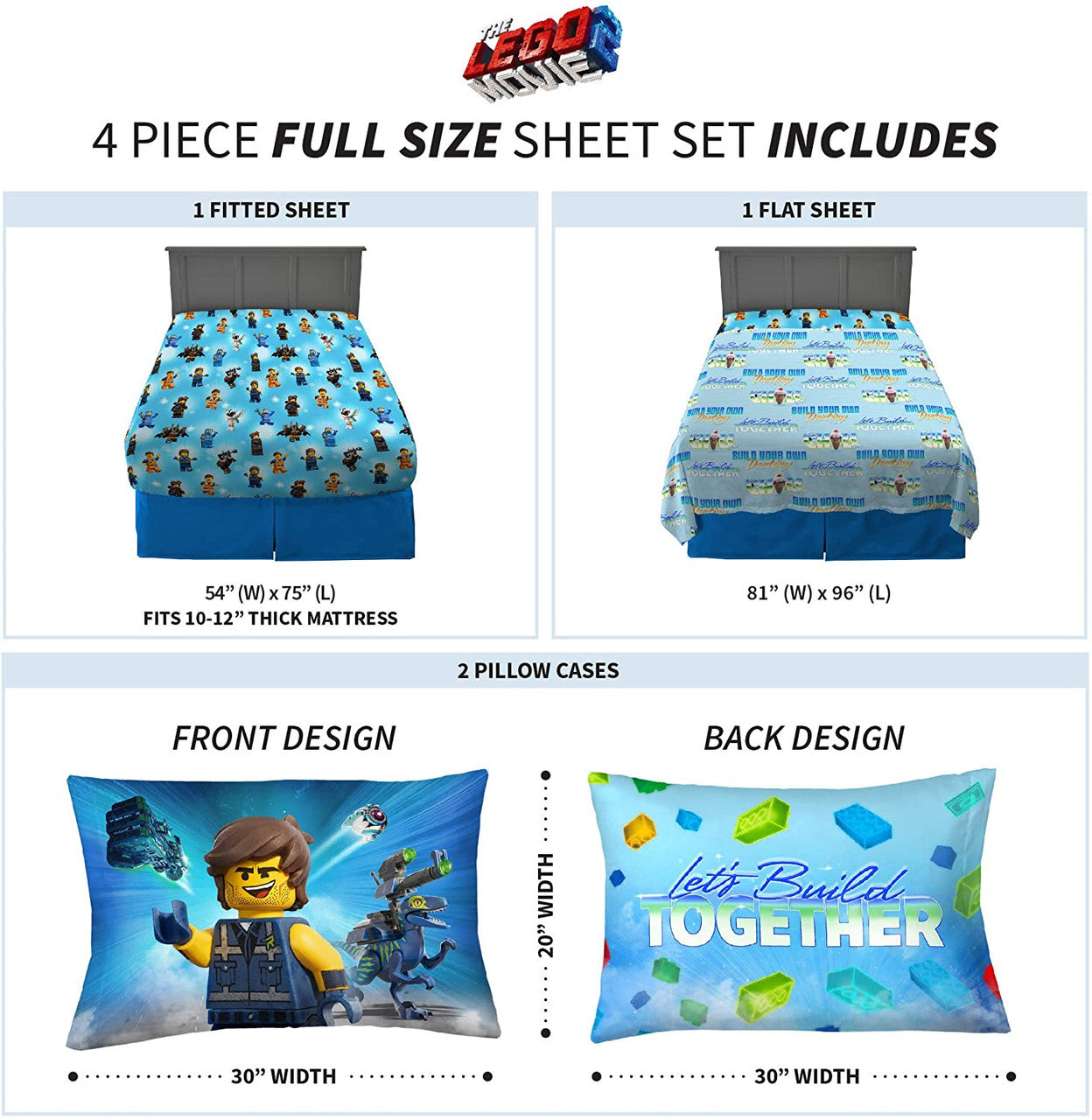 LEGO Movie 2 'Let's Build Together' Full Size Sheet Set