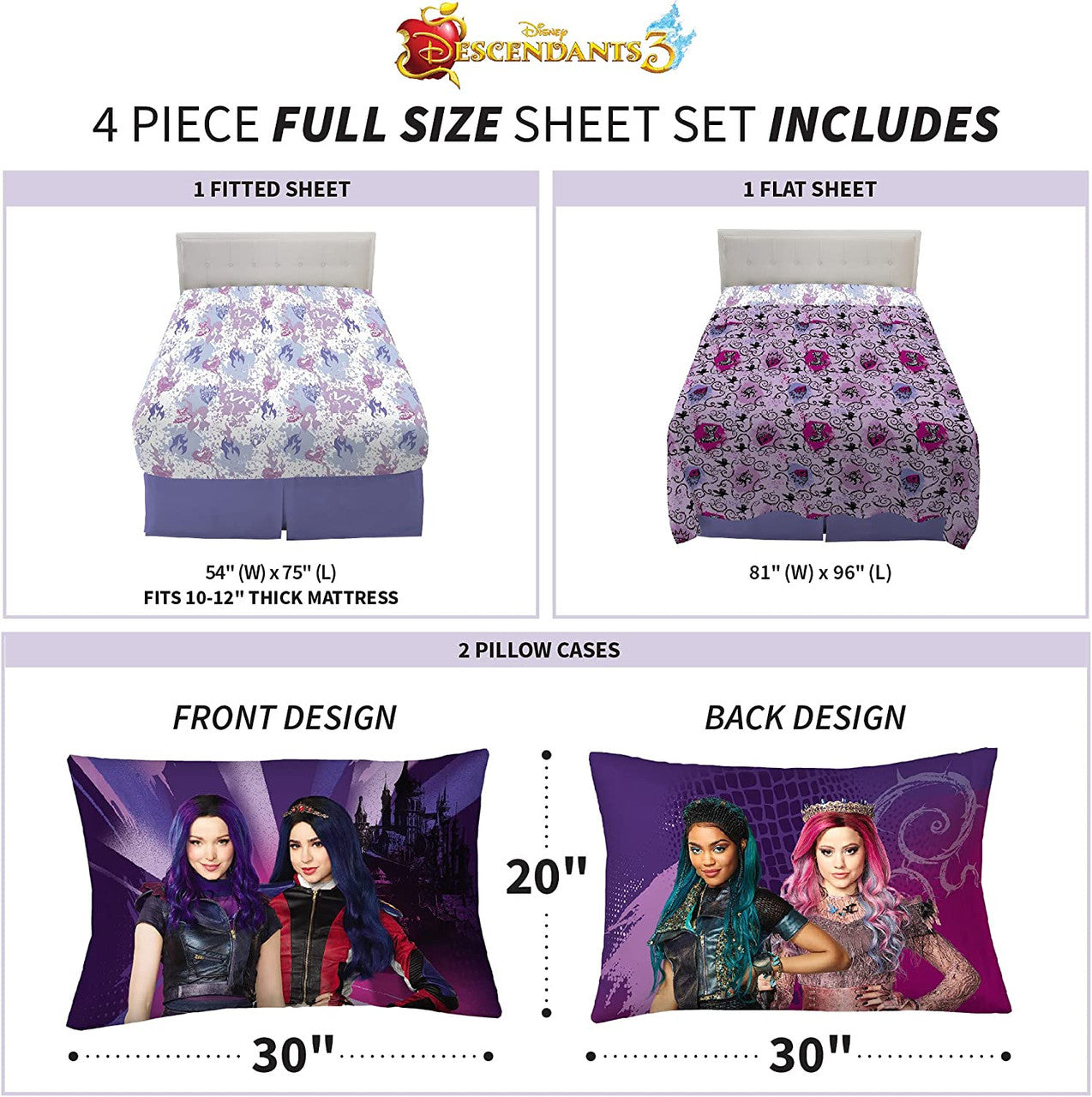 Disney Descendants 3: 4 Piece Full Sheet Set