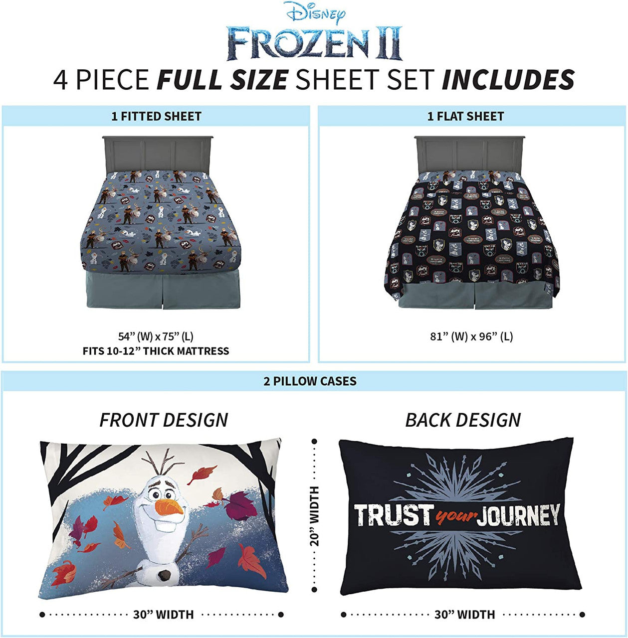Disney Frozen II 4 Piece Full Sheet Set