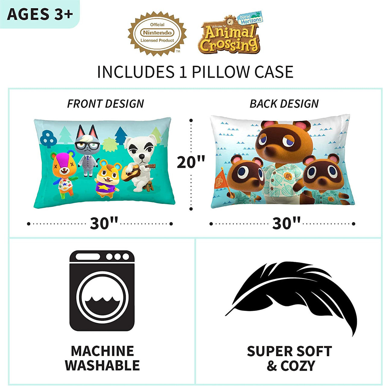 Animal Crossing Gone Camping Reversible Pillowcase