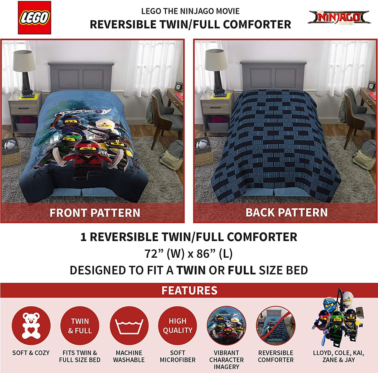 LEGO Ninjago Warriors Twin/Full Reversible Comforter