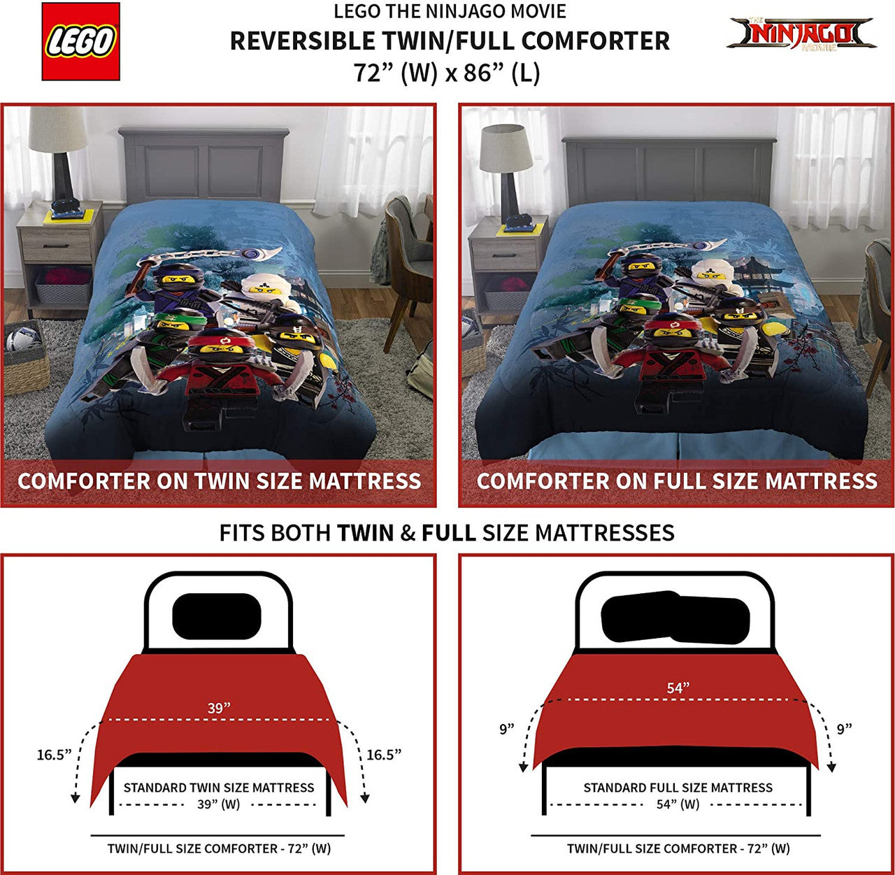 LEGO Ninjago Warriors Twin/Full Reversible Comforter