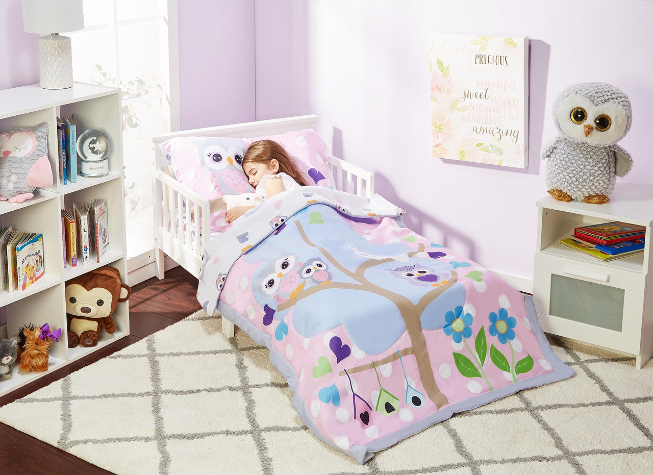 EVERYDAY KIDS 4 Piece Toddler Bedding Set - Woodland Owls
