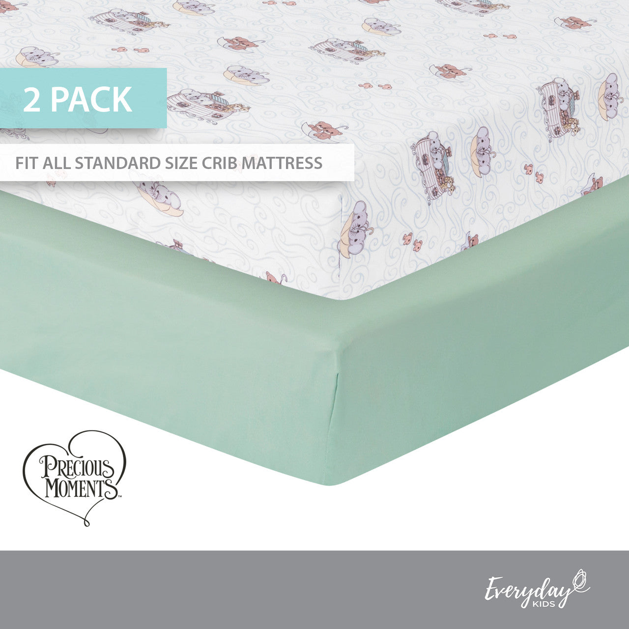 Precious Moments Boys 2 Pack Fitted Crib Sheet