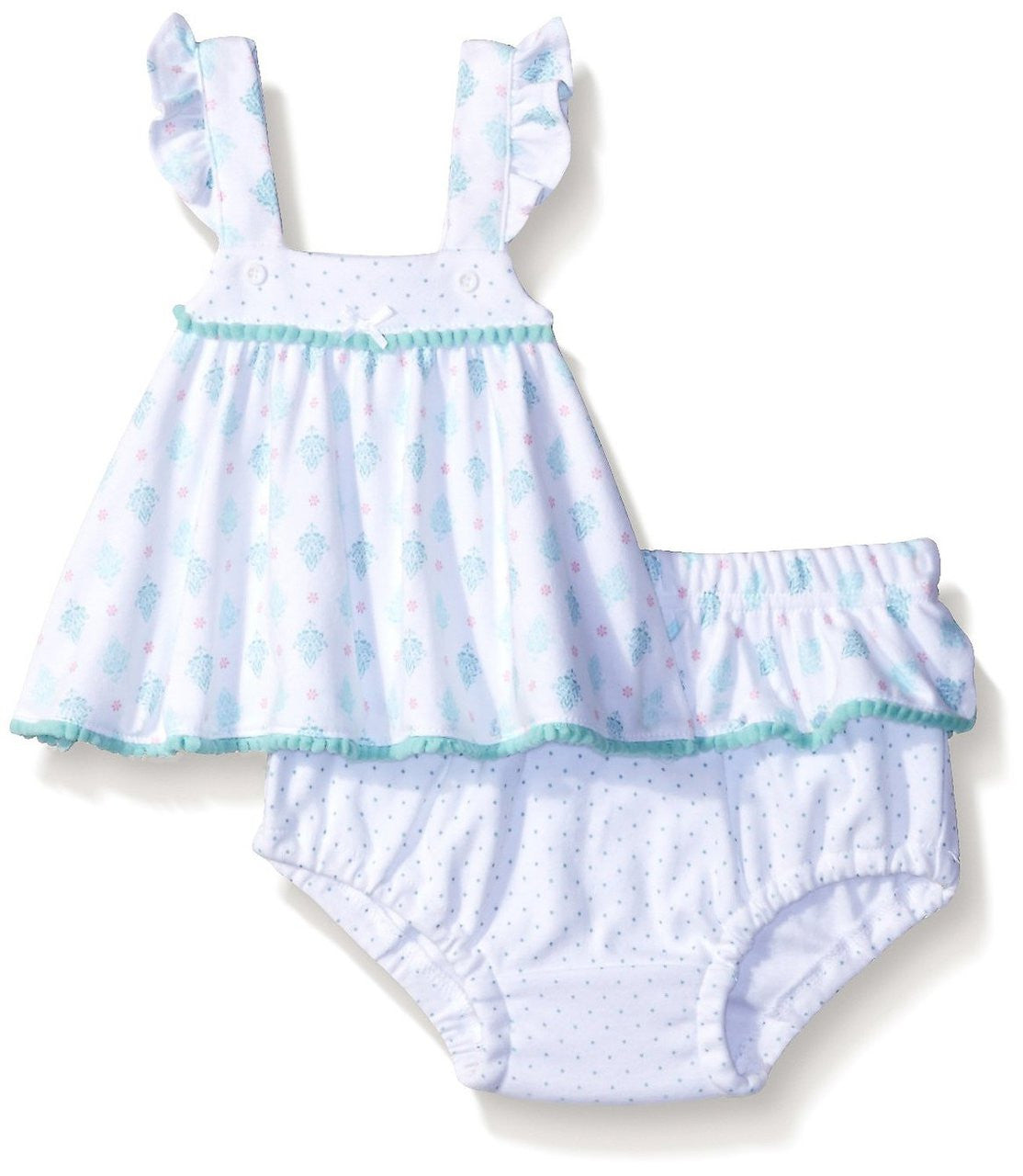 Quiltex Big Girls Damask 2 Piece Diaper Set w/ Double Layered Skirted Panty, Turquoise, 3/6 Months