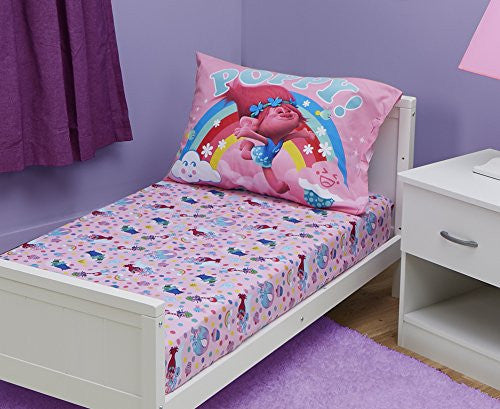 Trolls Toddler Fitted Sheet and Pillow Case, Pink