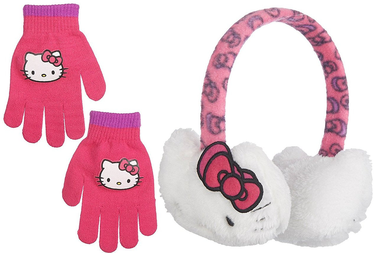 Hello Kitty Girls Plush Ear Muff & Gloves Set- One Size (White)