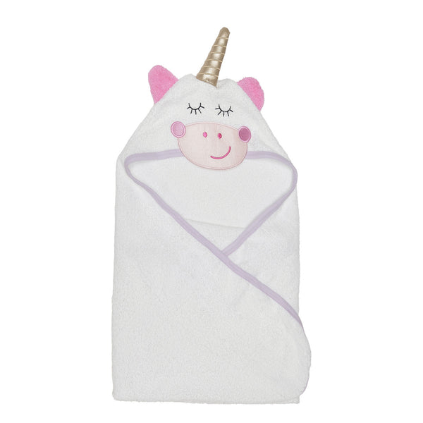 EVERYDAY KIDS Hooded Baby Toddler Bath Towel - White Unicorn with Horn