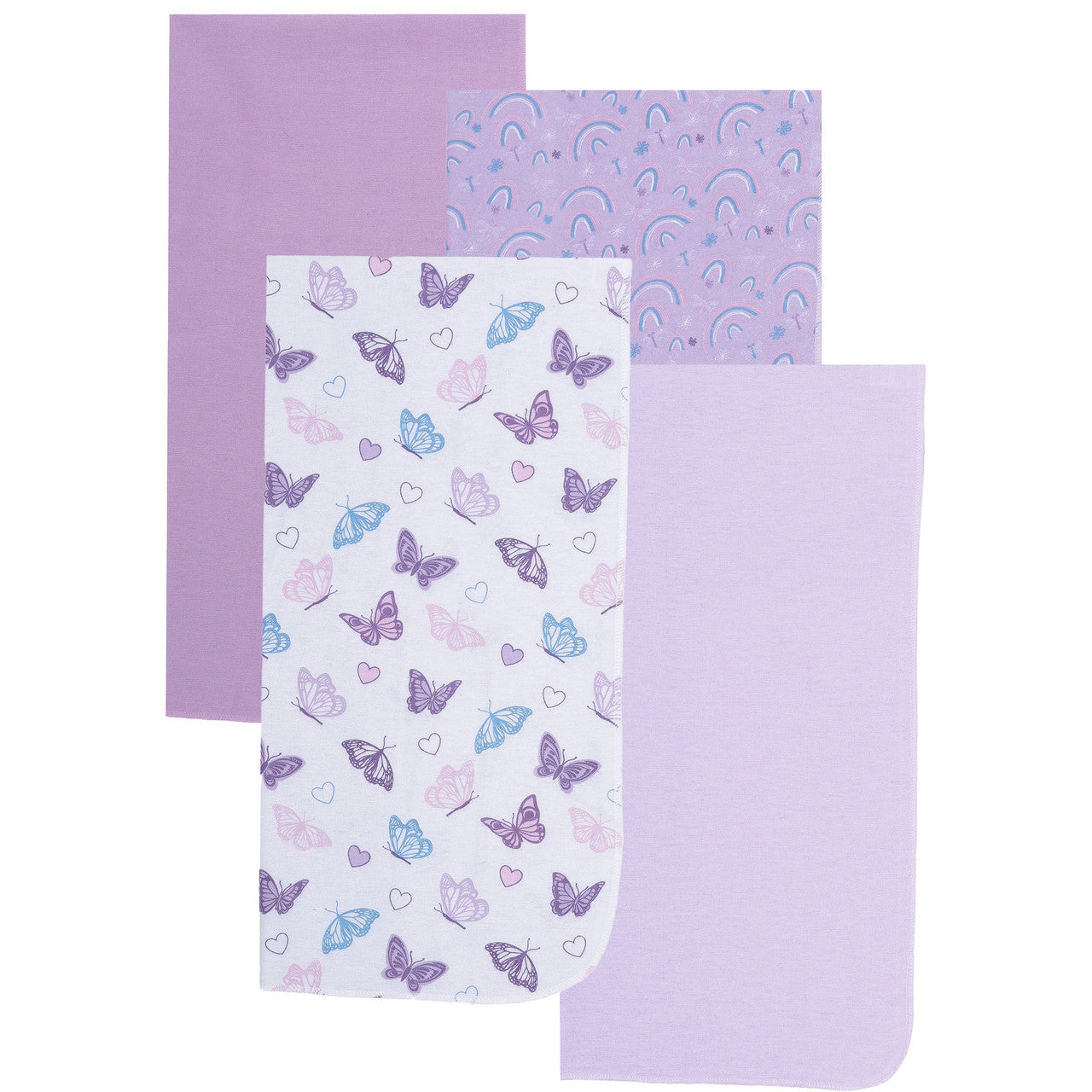 EVERYDAY KIDS 4 Pack Flannel Receiving Baby Blanket Set - Butterflies/Rainbows