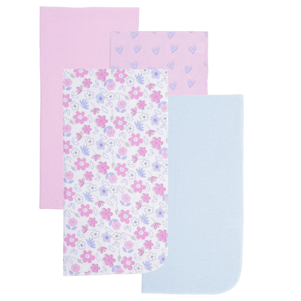 EVERYDAY KIDS 4 Pack Flannel Receiving Baby Blanket Set - Pink Flowers/Hearts