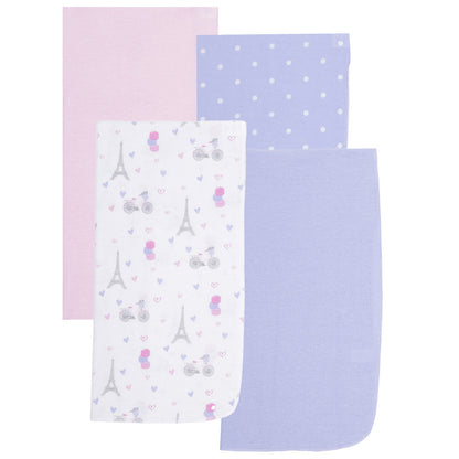 EVERYDAY KIDS 4 Pack Flannel Receiving Baby Blanket Set - Paris/Polka Dots