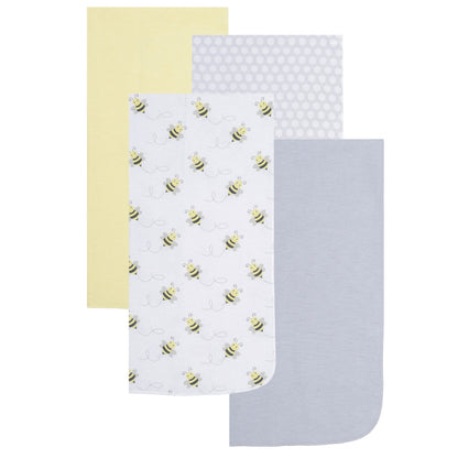 EVERYDAY KIDS 4 Pack Flannel Receiving Baby Blanket Set - Bees/Honeycomb