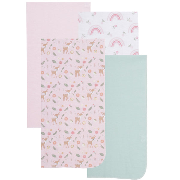 EVERYDAY KIDS 4 Pack Flannel Receiving Baby Blanket Set - Woodland Animals/Rainbow