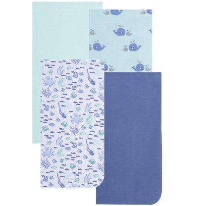 EVERYDAY KIDS 4 Pack Flannel Receiving Baby Blanket Set - Sea Creatures/Whales